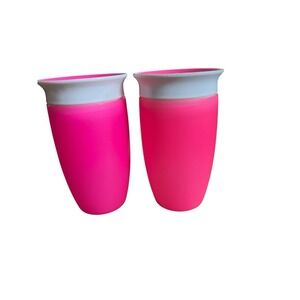 Munchkin 360‎ Sippy Cups Lot of 2 Pink White Toddler Cup Spill Proof 10oz